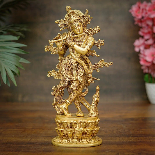 Brass Classic Krishna Playing Flute Weight 3.4 Kg And Height 12 Inch