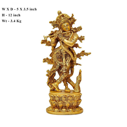 Brass Classic Krishna Playing Flute Weight 3.4 Kg And Height 12 Inch