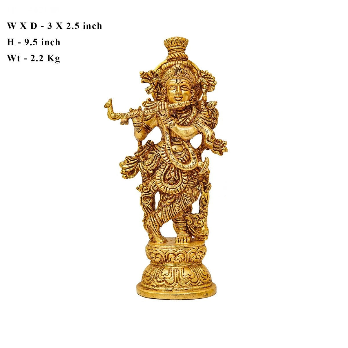 Brass Krishna Playing Flute Weight 2.2 Kg And Height 9.5 Inch