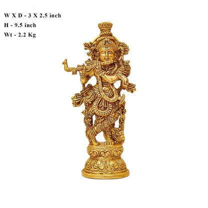 Brass Krishna Playing Flute Weight 2.2 Kg And Height 9.5 Inch