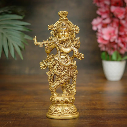 Brass Krishna Playing Flute Weight 2.2 Kg And Height 9.5 Inch