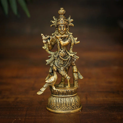 Brass Krishna Playing Flute Weight 0.5 Kg And Height 6 Inch