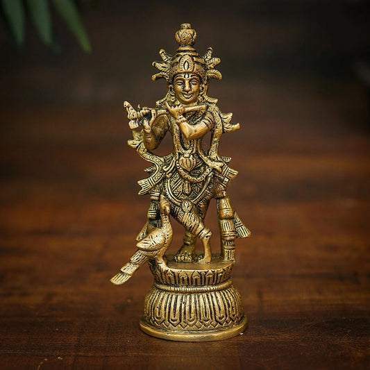 Brass Krishna Playing Flute Weight 0.5 Kg And Height 6 Inch