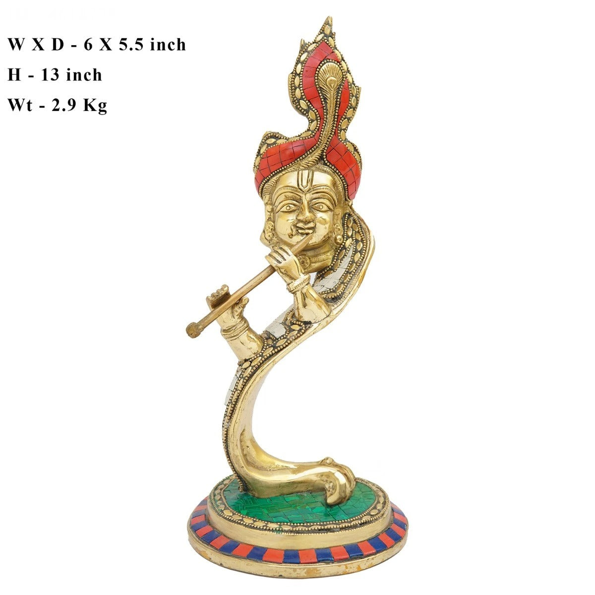 Brass Gem Stone Work Krishna Weight 3 Kg And Height 13 Inch