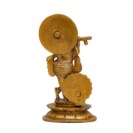 Brassaura® Brass Lord Krishna Playing Flute Idol | Pure Superfine Brass Handcrafted Murti | Brass Statue for Home Temple, Pooja Room, Spiritual Décor & Luxury Gifting | Height 6 Inches | Weight 0.9 Kg