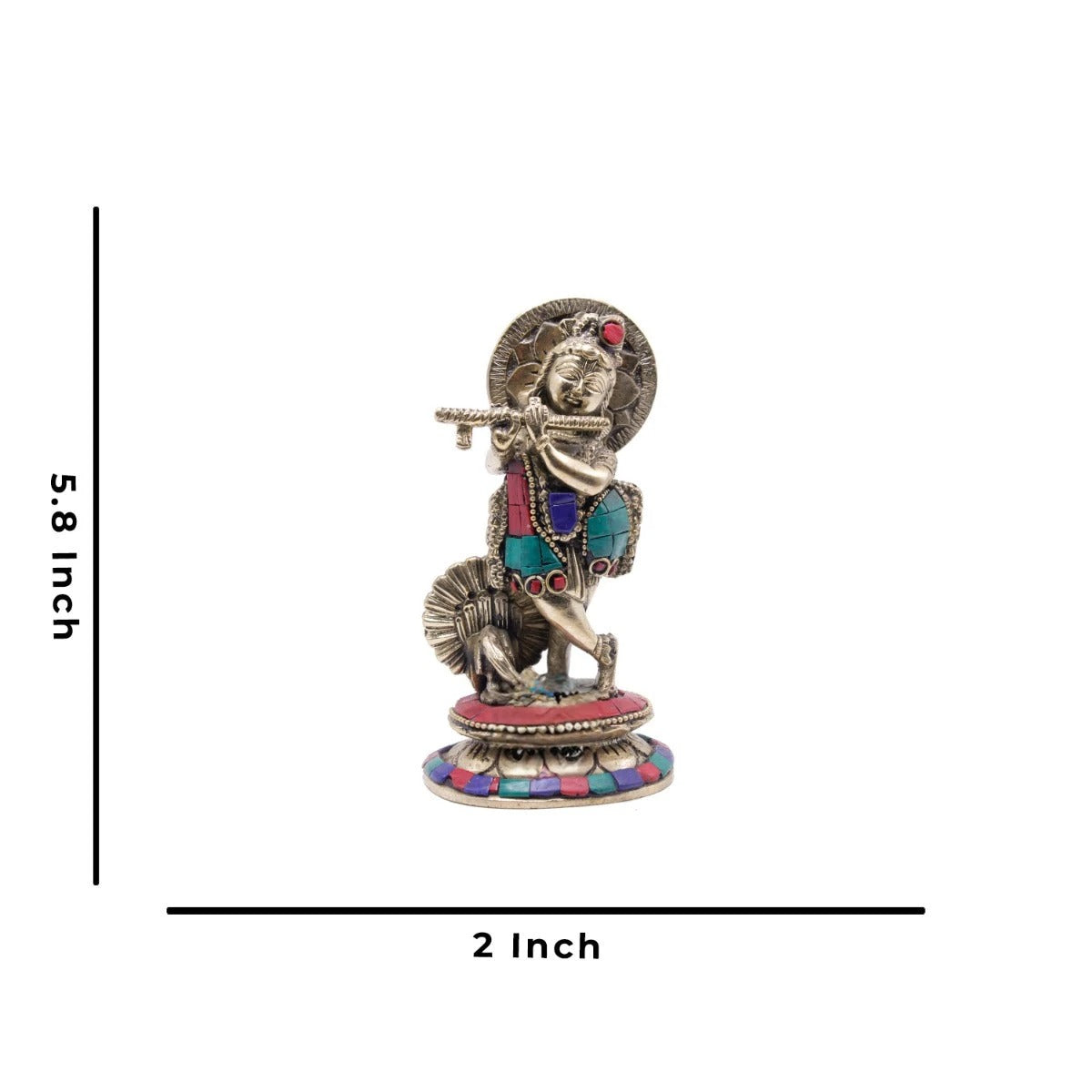 Brass Gem Stone Work Krishna Weight 0.9 Kg And Height 6 Inch