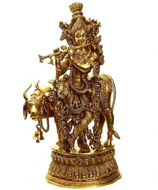 Brass Cow & Krishna Weight 32 Kg And Height 29 Inch