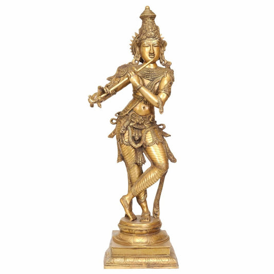 Brass Krishna Playing Flute Weight 19 Kg And Height 36 Inch