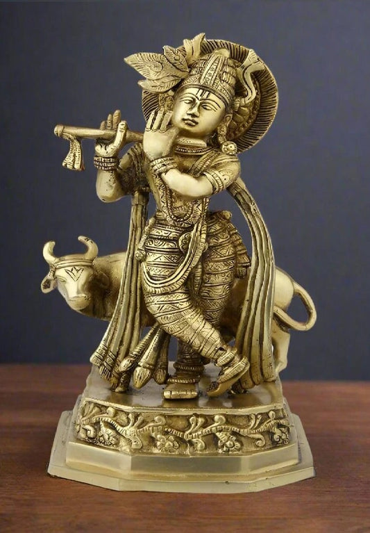 Brass Cow & Krishna Weight 2.7 Kg And Height 10 Inch