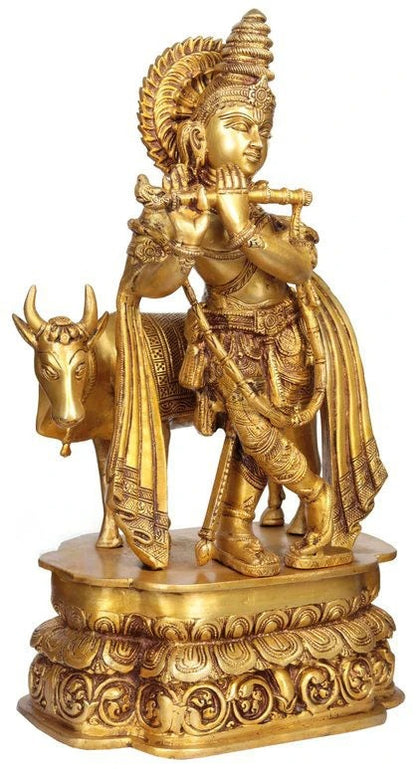 Brass Cow & Krishna Weight 16 Kg And Height 20 Inch