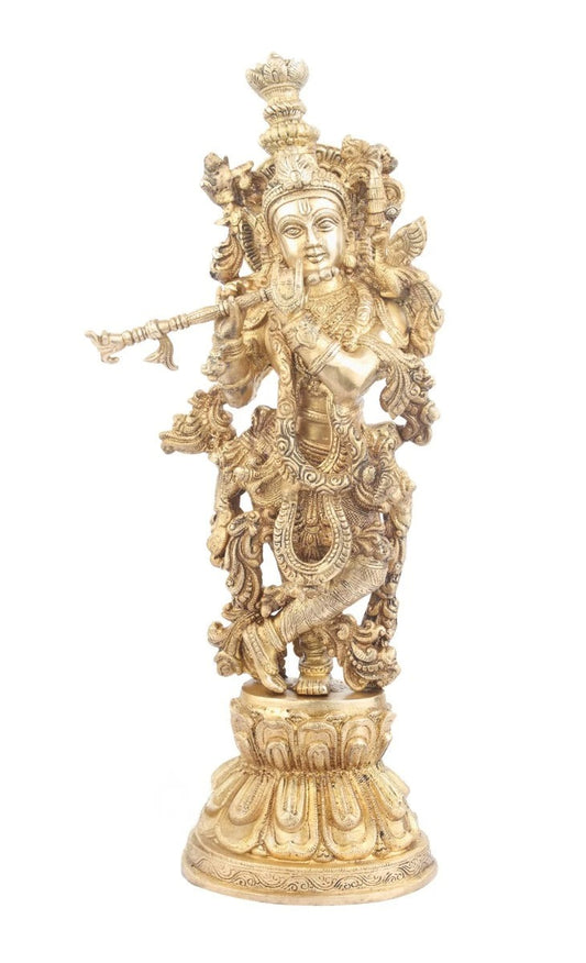 Brass Krishna Playing Flute Weight 9 Kg And Height 21 Inch