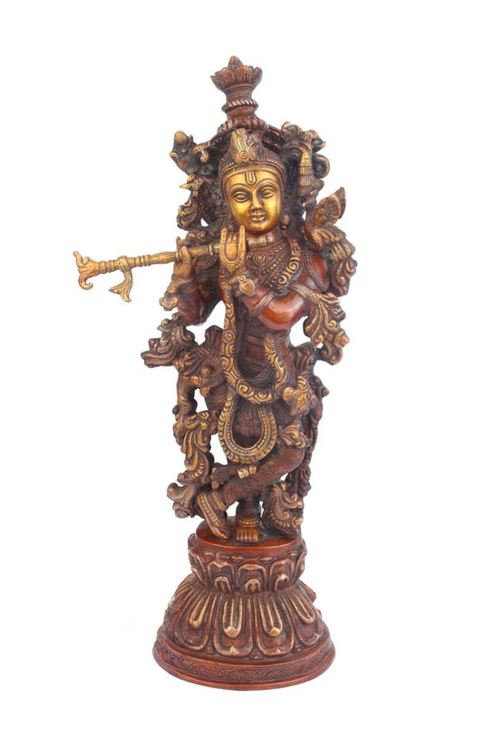 Brass Krishna Playing Flute Weight 9 Kg And Height 21 Inch