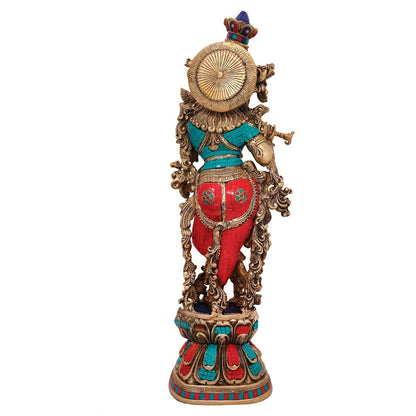 Brass Gem Stone Work Krishna Weight 16 Kg And Height 29 Inch