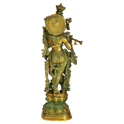 Brass Krishna Playing Flute Weight 16 Kg And Height 29 Inch