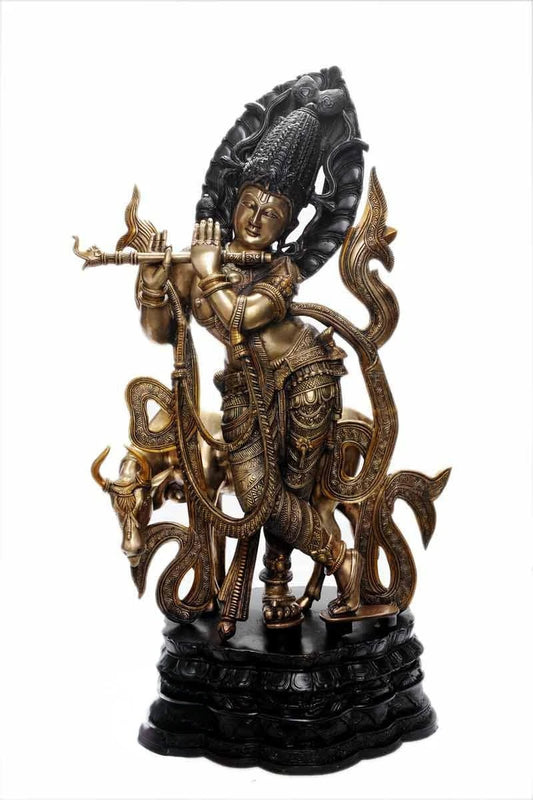 Brass Classic Cow & Krishna Weight 36 Kg And Height 35 Inch