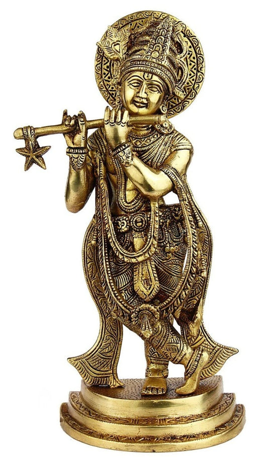 Brass Krishna Playing Flute Weight 3 Kg And Height 11 Inch