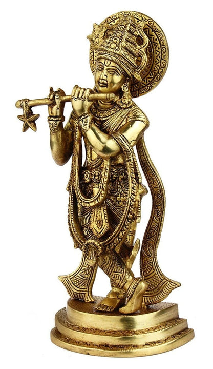 Brass Krishna Playing Flute Weight 3 Kg And Height 11 Inch