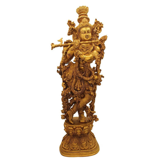 Brass Krishna Playing Flute Weight 16 Kg And Height 29 Inch