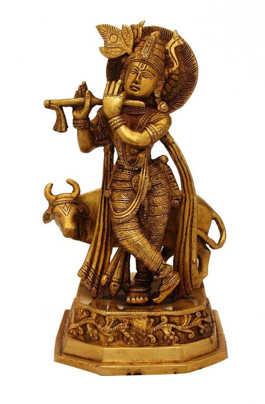 Brass Cow & Krishna Weight 2.6 Kg And Height 10 Inch