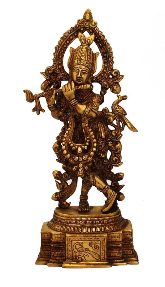 Brass Krishna Playing Flute Weight 2.7 Kg And Height 14 Inch