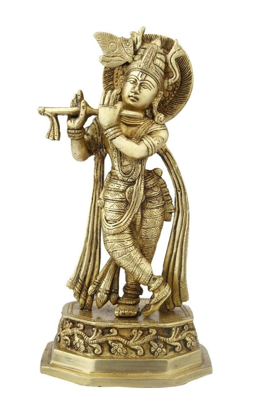 Brass Krishna Playing Flute Weight 1.8 Kg And Height 10 Inch