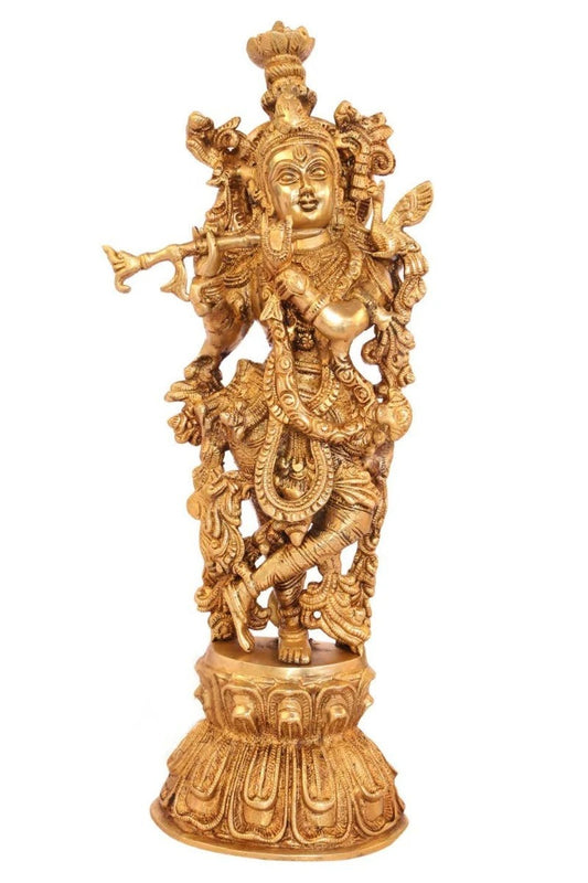 Brass Krishna Playing Flute Weight 6 Kg And Height 16 Inch