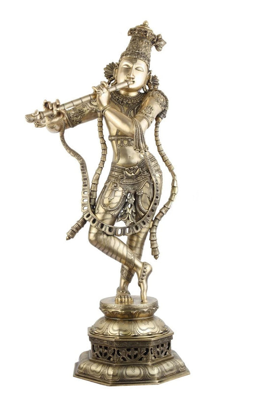 Brass Krishna Playing Flute Weight 43 Kg And Height 45 Inch