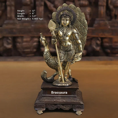 Brass Murugan With Peacock Statue Weight 4.46 Kg And Height 12 Inch