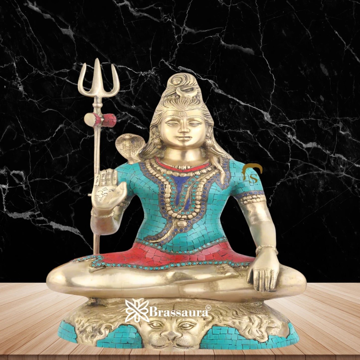 Brassaura™ Brass Gem Stone Work Lord Shiva Murti – Height 24 Inches & Weight 17.5 Kgs | Devotional Home Décor
