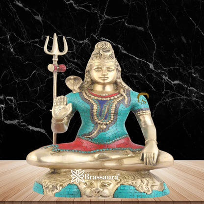 Brassaura™ Brass Gem Stone Work Lord Shiva Murti – Height 24 Inches & Weight 17.5 Kgs | Devotional Home Décor