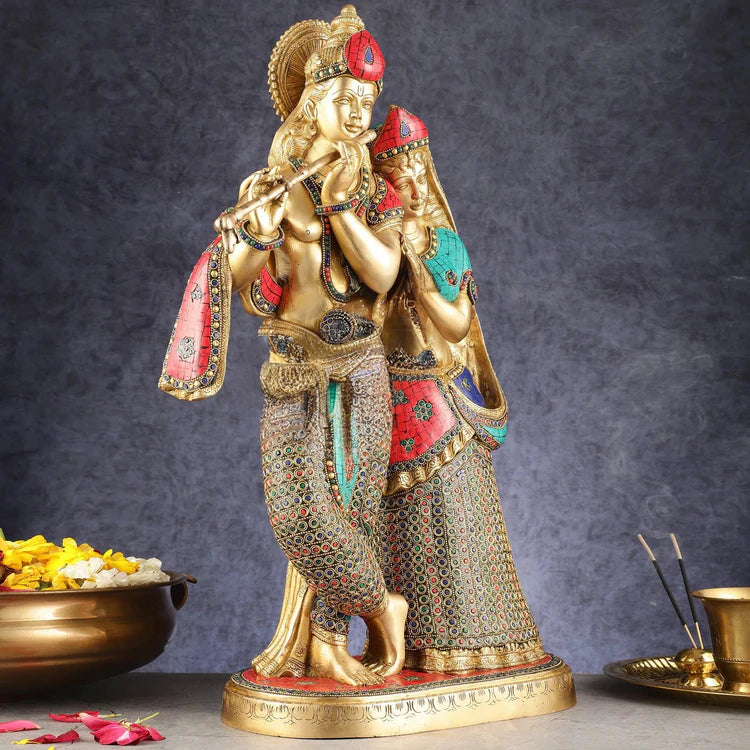 Brassaura® Brass Standing Radha Krishna Statue | Height 23 Inches