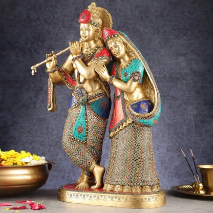 Brassaura® Brass Standing Radha Krishna Statue | Height 23 Inches