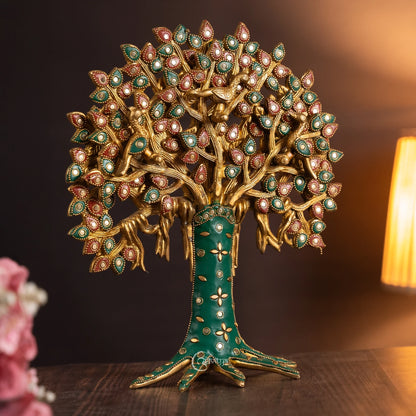 Brassaura® Brass Kalpavriksha Tree Showpiece for Home Decor | Height 12 Inches