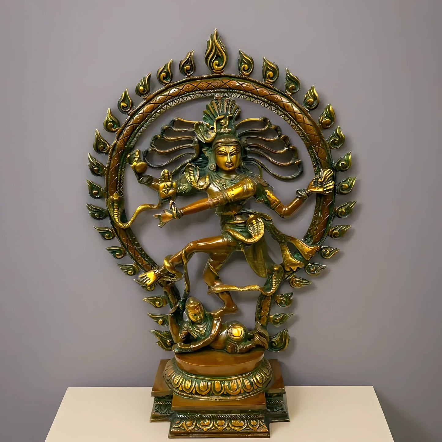 Brassaura™ Pure Brass Nataraja Statue in Antique Chola Tone | Height 21.5 Inches & Weight 8 Kgs | Temple & Home Décor