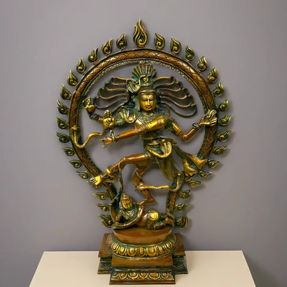 Brassaura™ Pure Brass Nataraja Statue in Antique Chola Tone | Height 21.5 Inches & Weight 8 Kgs | Temple & Home Décor