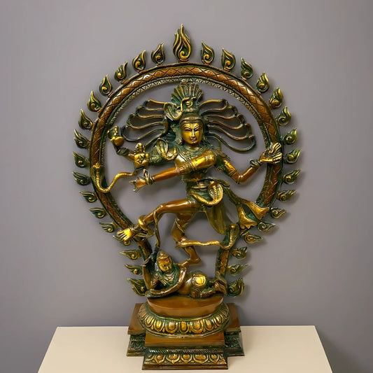 Brassaura™ Pure Brass Nataraja Statue in Antique Chola Tone | Height 21.5 Inches & Weight 8 Kgs | Temple & Home Décor