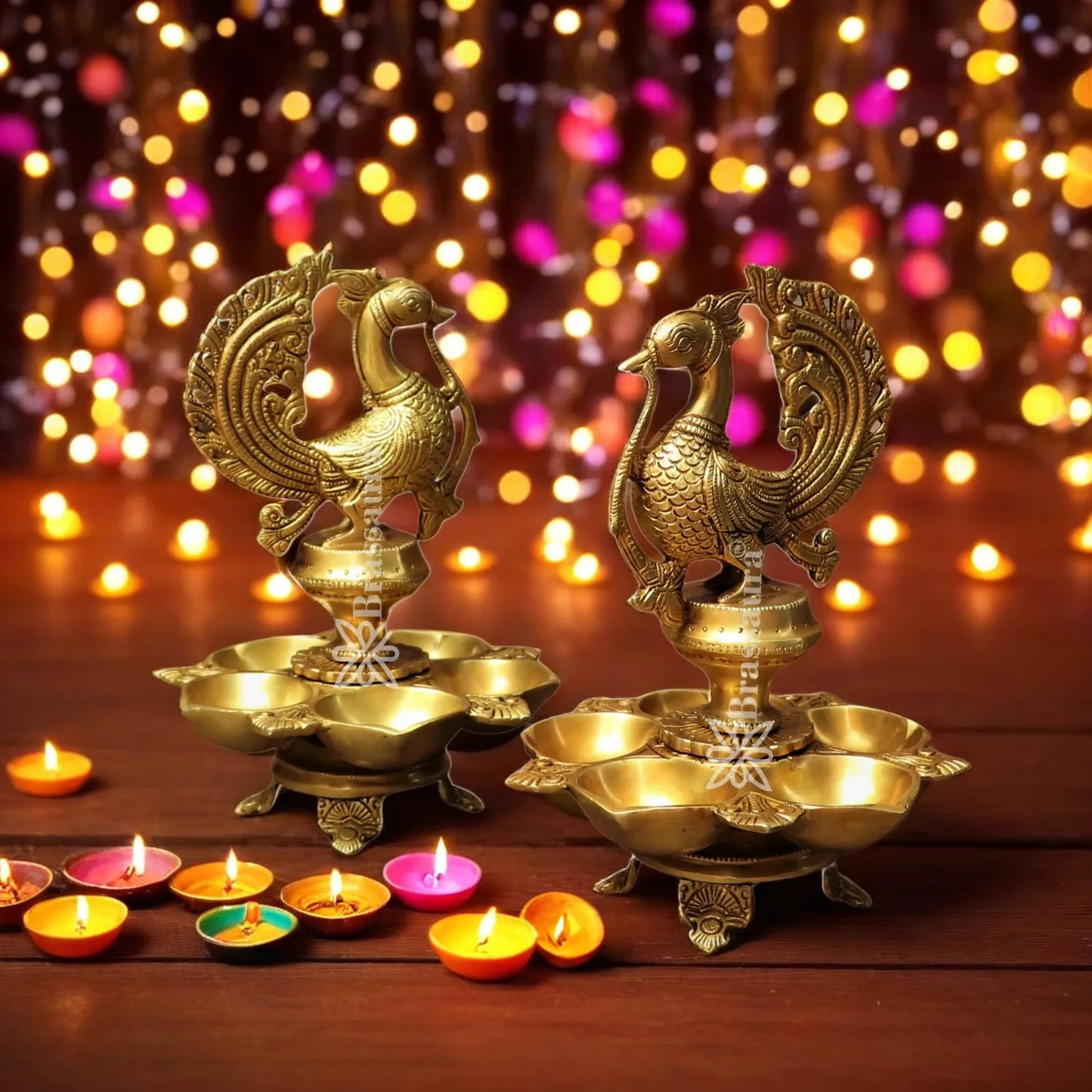 Brass Peacock Diya Weight 7.1 Kg And Height 11 Inch