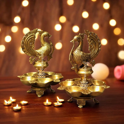 Brass Peacock Diya Weight 7.1 Kg And Height 11 Inch