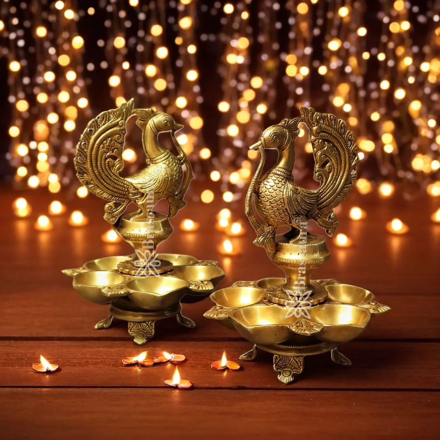 Brass Peacock Diya Weight 7.1 Kg And Height 11 Inch