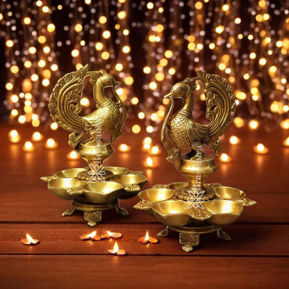 Brass Peacock Diya Weight 7.1 Kg And Height 11 Inch