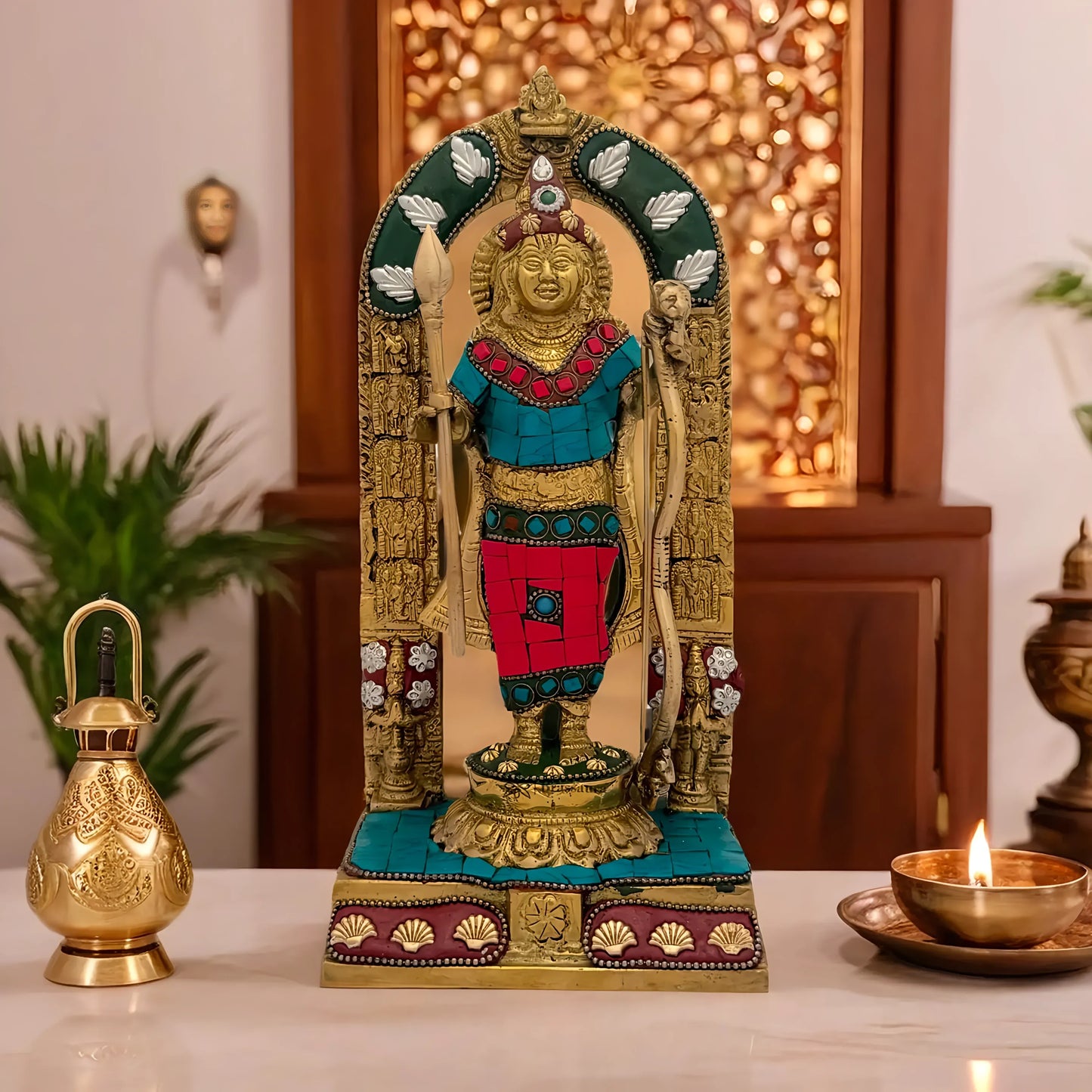 Brassaura™ Brass Gem Stone Work Ram Lalla – Height 9.6 Inches & Weight 2.5 Kgs | Artistic Spiritual Accent