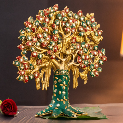 Brassaura® Brass Kalpavriksha Tree Showpiece for Home Decor | Height 12 Inches