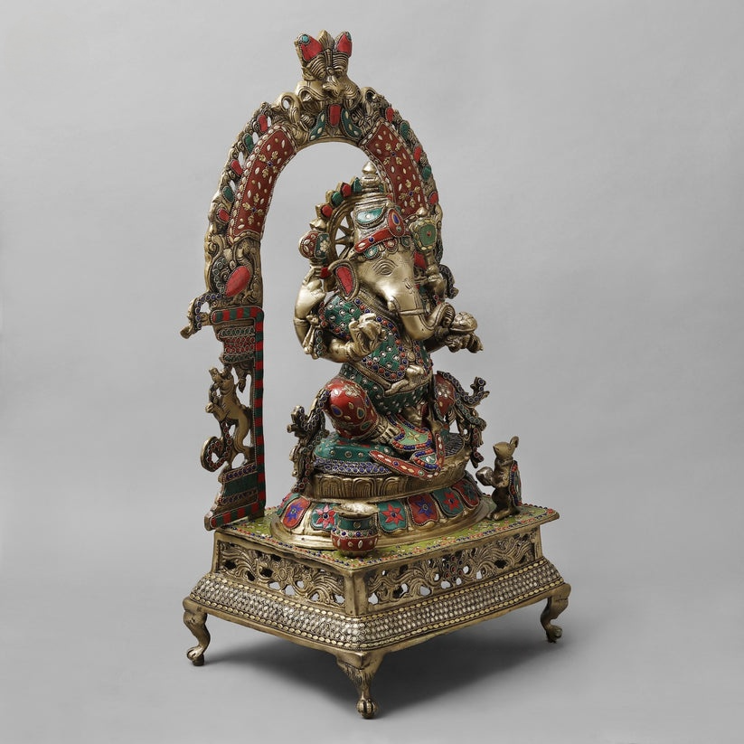 Handcrafted brass statue Ganesha Stonework Statue 26 Inches