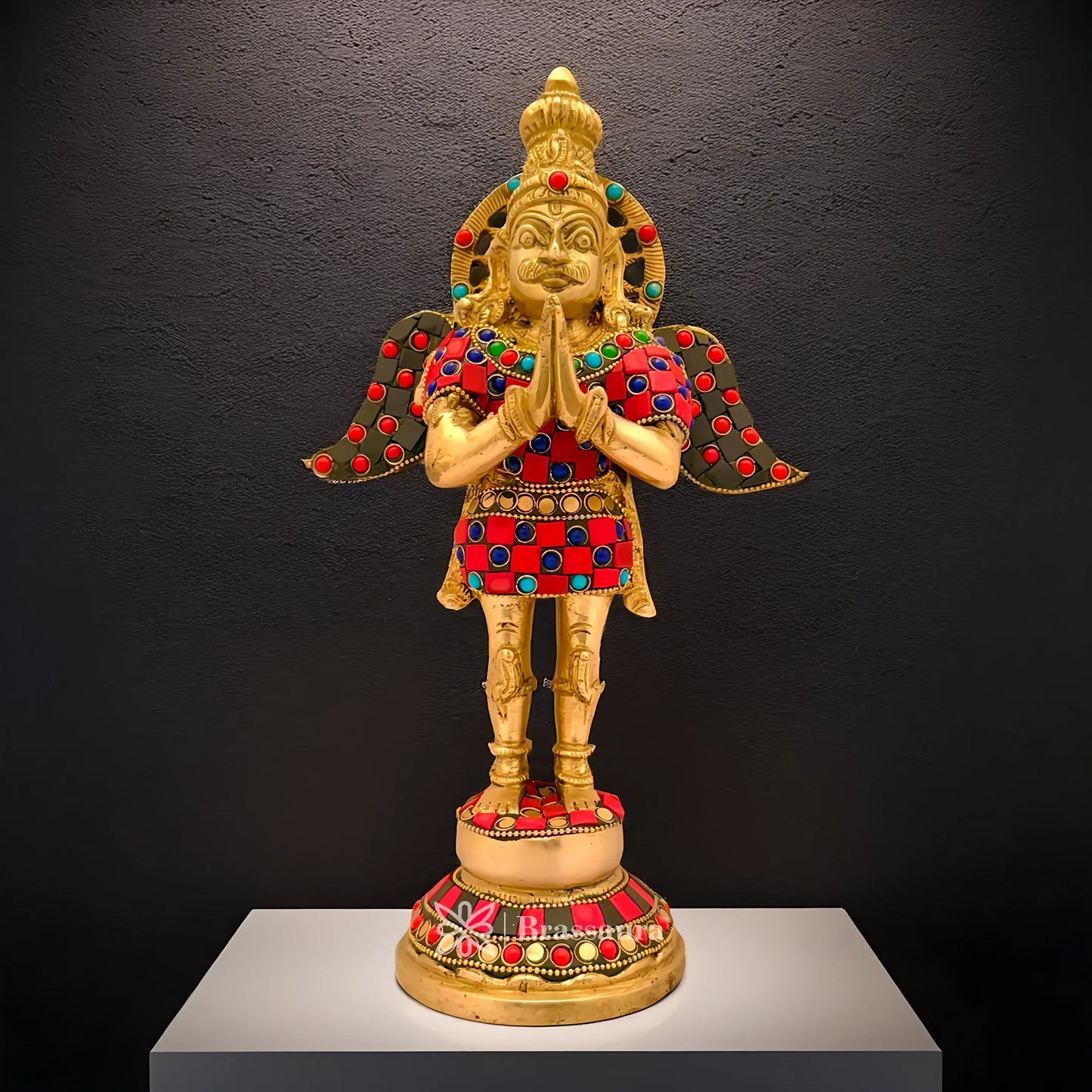 Brassaura™ Brass Gem Stone Work Garuda Idol – Height 12 Inches & Weight 3 Kgs | Vedic Home Altar Décor