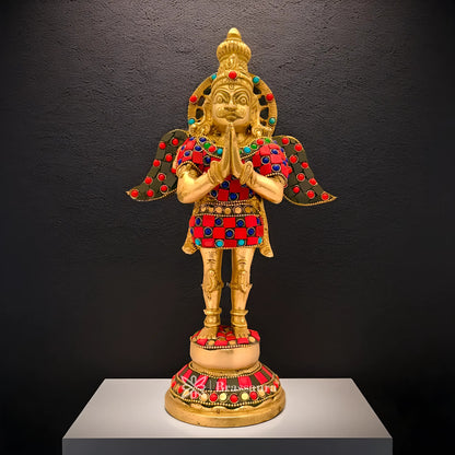 Brassaura™ Brass Gem Stone Work Garuda Idol – Height 12 Inches & Weight 3 Kgs | Vedic Home Altar Décor