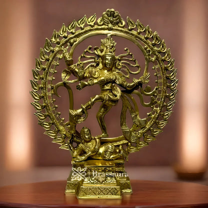 Brassaura® Golden Finish Dancing Nataraj Idol | Brass Craftsmanship | Height 16.5 Inches