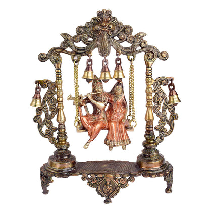 Brassaura® Radha Krishna Swing Jhoola Brass Idol | Pure Brass | Height 18.1 Inches