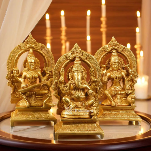 Brass Antique Laxmi Ganesha Saraswati Height 7 Inches & Weight 4.5 Kgs