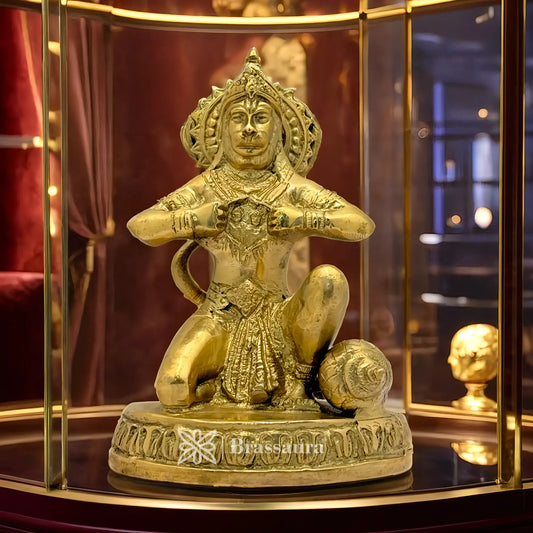 Brassaura™ Brass Sankat Mochan Hanuman Figure –Height 5.2 Inches & Weight 1 Kgs | Pooja & Festive Décor