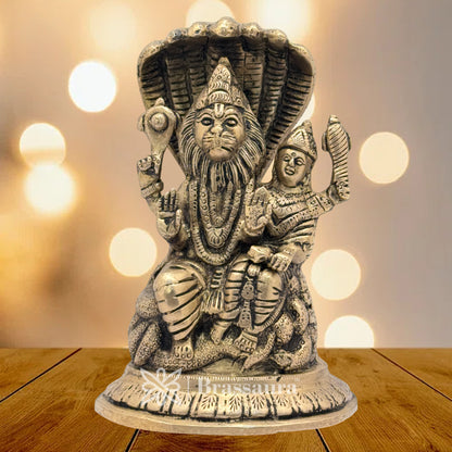 Brass Black Patina Work Narshimha laxmi and sheshnaag Idol for Home and Decor Weight 2 Kg Height 18 cm